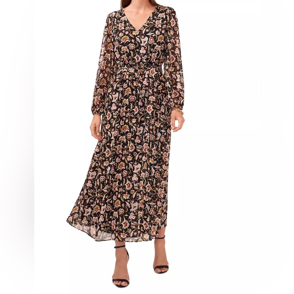 MSK Cream and Brown Long Sleeve Sundress - Picture 2 of 8